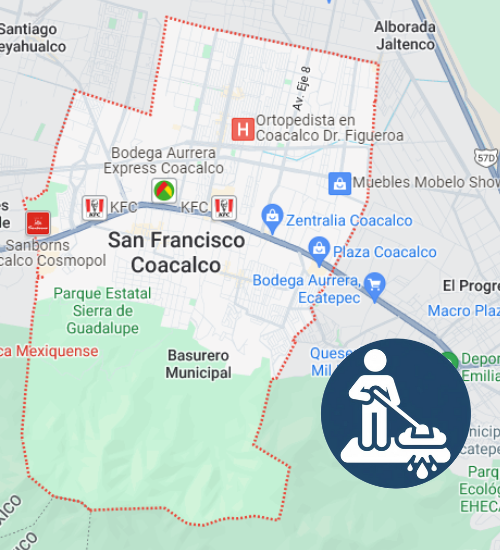 mapa de cobertura de lavado de alfombras a domicilio en Coacalco