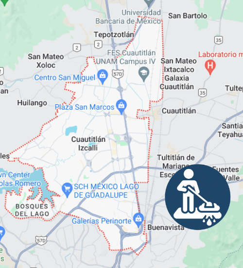 mapa de cobertura de lavado de alfombras a domicilio en Cuautitlán Izcalli