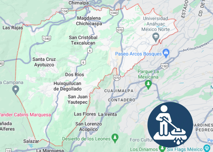 mapa de cobertura de lavado de alfombras a domicilio en Huixquilucan