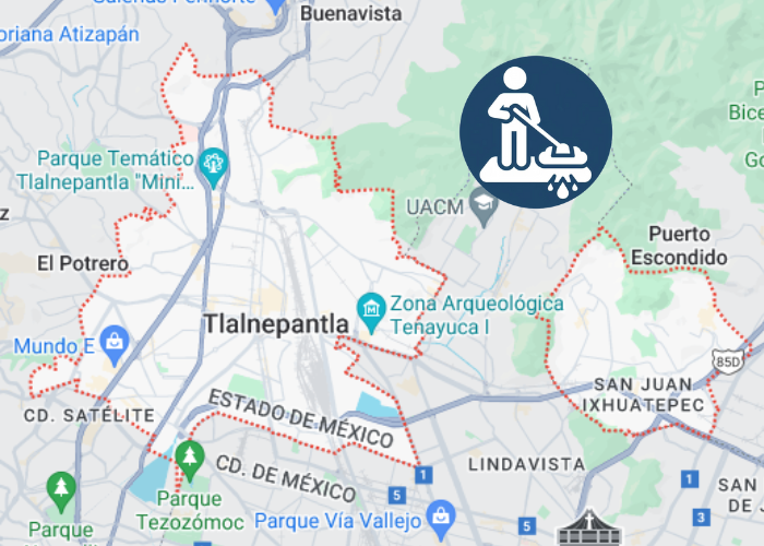 mapa de cobertura de lavado de alfombras a domicilio en Tlalnepantla
