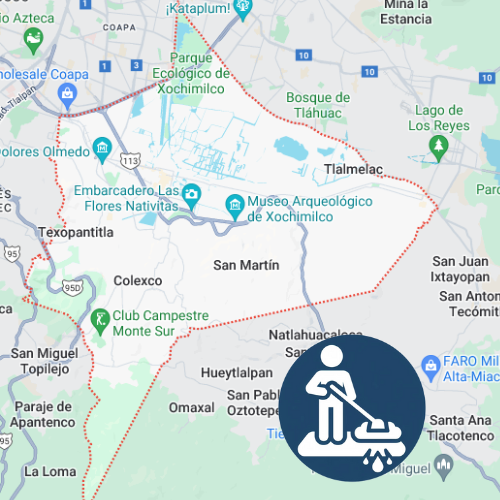 mapa de cobertura lavado de alfombras a domicilio en Xochimilco